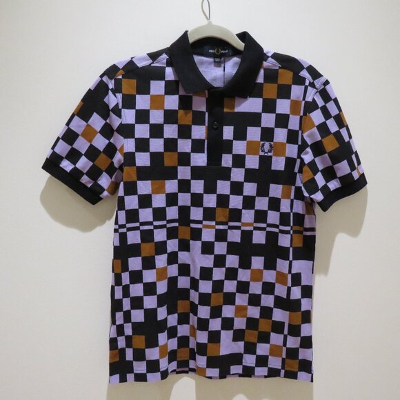 FRED PERRY Chequerboard Ultra Violet Polo Shirt Mod Preppy - Men's Size S NWT - Picture 2 of 15